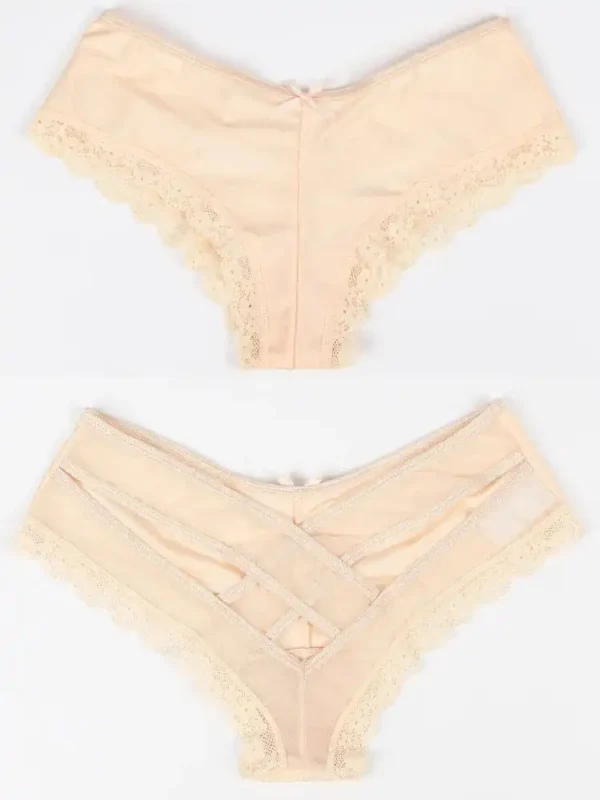 Culotte sexy à lanières Izïa (beige, avant et arrière)