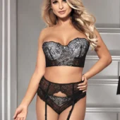 Ensemble Bustier Gris sans bretelles et porte-jarretelles Elza (3) Ensemble Gris et Porte-Jarretelles Elza