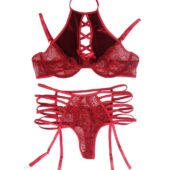 Ensemble dentelle et velours rouge Elna (4) Ensemble dentelle et velours rouge Elna