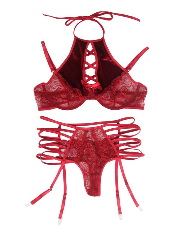 Ensemble dentelle et velours rouge Elna (4) Ensemble dentelle et velours rouge Elna