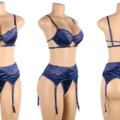 Ensemble soutien gorge et porte-jarretelles bleu grande taille Hazel (2) Ensemble soutien gorge et porte-jarretelles bleu grande taille Hazel (2)