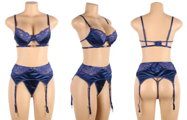Ensemble soutien gorge et porte-jarretelles bleu grande taille Hazel (2) Ensemble soutien gorge et porte-jarretelles bleu grande taille Hazel (2)