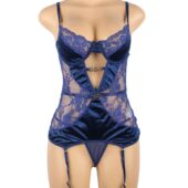 Guêpière bleue et dentelle transparente Alina (4) Guêpière bleue et dentelle transparente Alina