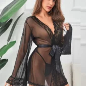 Kimono Ample Noir et Dentelle Carmina (2) Kimono Ample Noir et Dentelle Carmina
