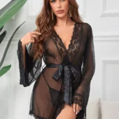 Kimono Ample Noir et Dentelle Carmina (3) Kimono Ample Noir et Dentelle Carmina