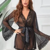 Kimono Ample Noir et Dentelle Carmina (4) Kimono Ample Noir et Dentelle Carmina