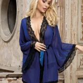 Lingerie déshabillé bleu avec Dentelle (3) Lingerie déshabillé bleu grande taille avec dentelle