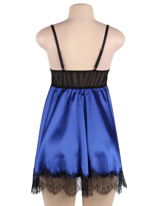 Nuisette bleue en satin et dentelle noire (6) Nuisette bleue en satin et dentelle noire