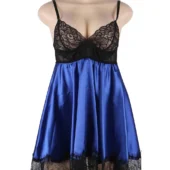 Nuisette bleue en satin et dentelle noire (7) Nuisette bleue en satin et dentelle noire