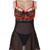 Nuisette noire et rouge décolleté à brides (4) Nuisette noire et rouge décolleté à brides