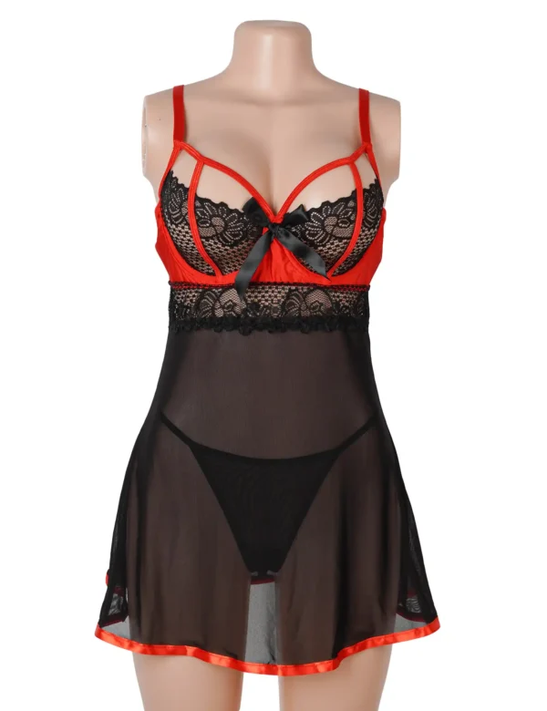 Nuisette noire et rouge décolleté à brides (4) Nuisette noire et rouge décolleté à brides