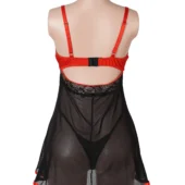Nuisette noire et rouge décolleté à brides (5) Nuisette noire et rouge décolleté à brides