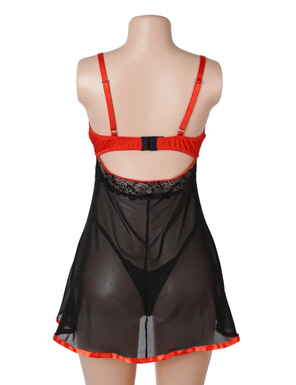 Nuisette noire et rouge décolleté à brides (5) Nuisette noire et rouge décolleté à brides