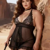 Nuisette noire transparente à dos nageur en dentelle