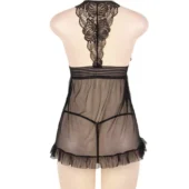 Nuisette noire transparente à dos nageur en dentelle