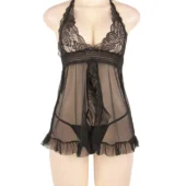 Nuisette noire transparente à dos nageur en dentelle