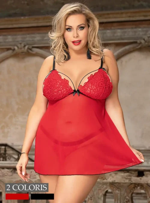 Nuisette rouge grande taille dos ouvert Eléa (1)