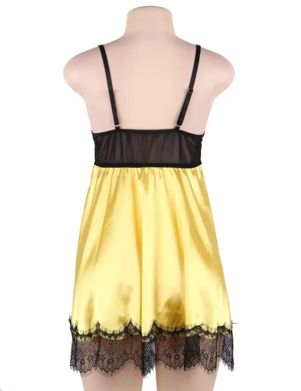 Nuisette satin jaune et dentelle noire (3) Nuisette satin jaune et dentelle noire