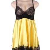 Nuisette satin jaune et dentelle noire (4) Nuisette satin jaune et dentelle noire
