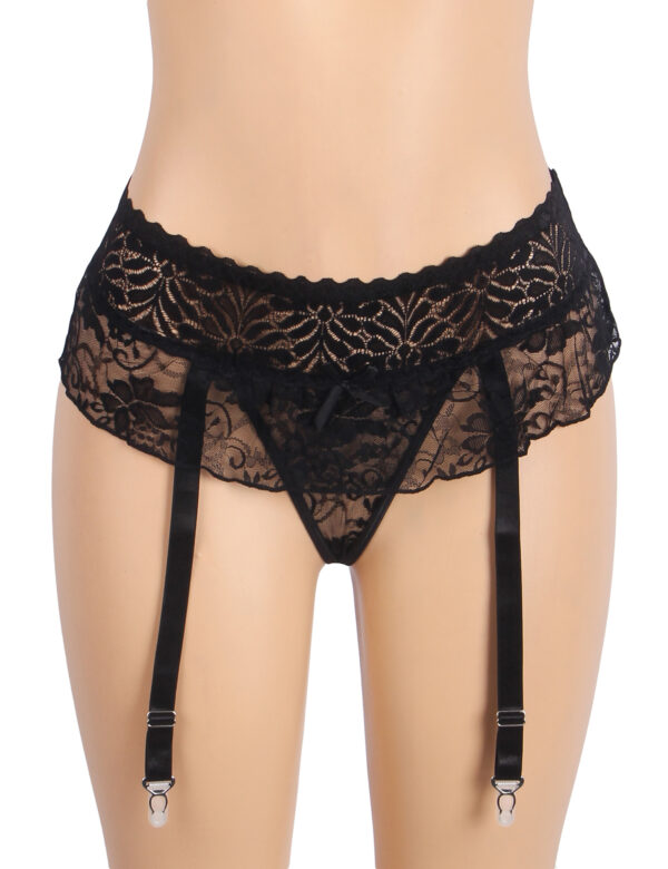 Porte-jarretelles string ouvert frou-frou Noir Jenna (3) Porte-jarretelles string ouvert frou-frou Noir Jenna