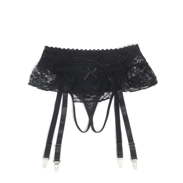 Porte-jarretelles string ouvert frou-frou Noir Jenna (6) Porte-jarretelles string ouvert frou-frou Noir Jenna