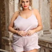 Pyjama satin short et caraco grande taille Parme (1)