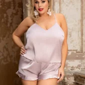 Pyjama satin short et caraco grande taille Parme (4)