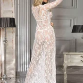 Robe longue grande taille en dentelle blanche Tania