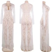 Robe longue grande taille en dentelle blanche Tania (3)