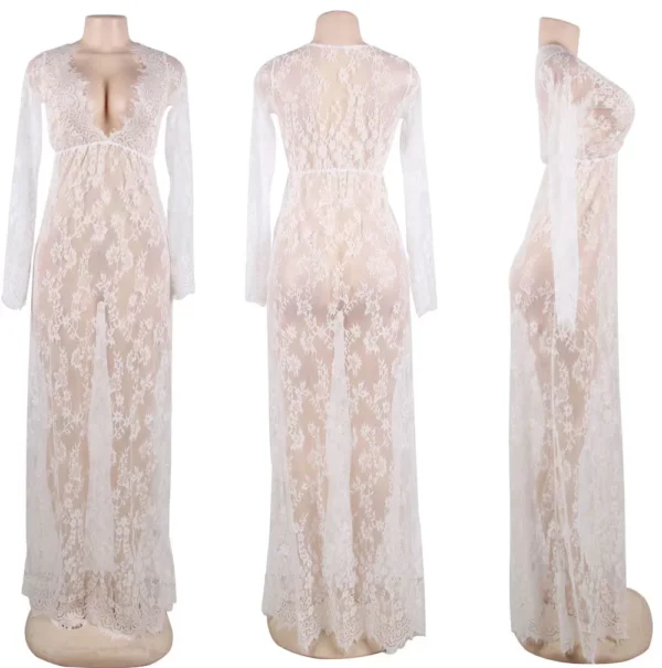 Robe longue grande taille en dentelle blanche Tania (3)