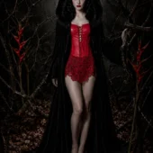 Bustier cuir rouge porté avec manteau velours noir — Shivaleecious