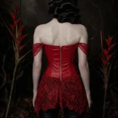 Dos bustier cuir et dentelle rouge, zip et bretelles — Shivaleecious