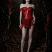 Bustier cuir dentelle rouge porté plein pied — Shivaleecious