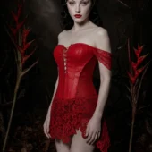 Bustier cuir et dentelle rouge, vue principale — Shivaleecious