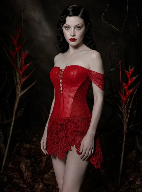 Bustier cuir et dentelle rouge, vue principale — Shivaleecious