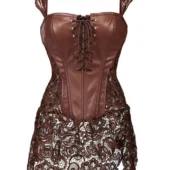 Bustier Cuir et Dentelle marron