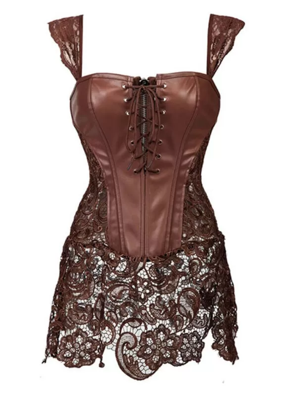 Bustier Cuir et Dentelle marron