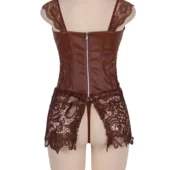 Bustier Cuir et Dentelle marron