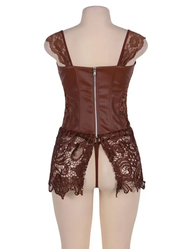 Bustier Cuir et Dentelle marron