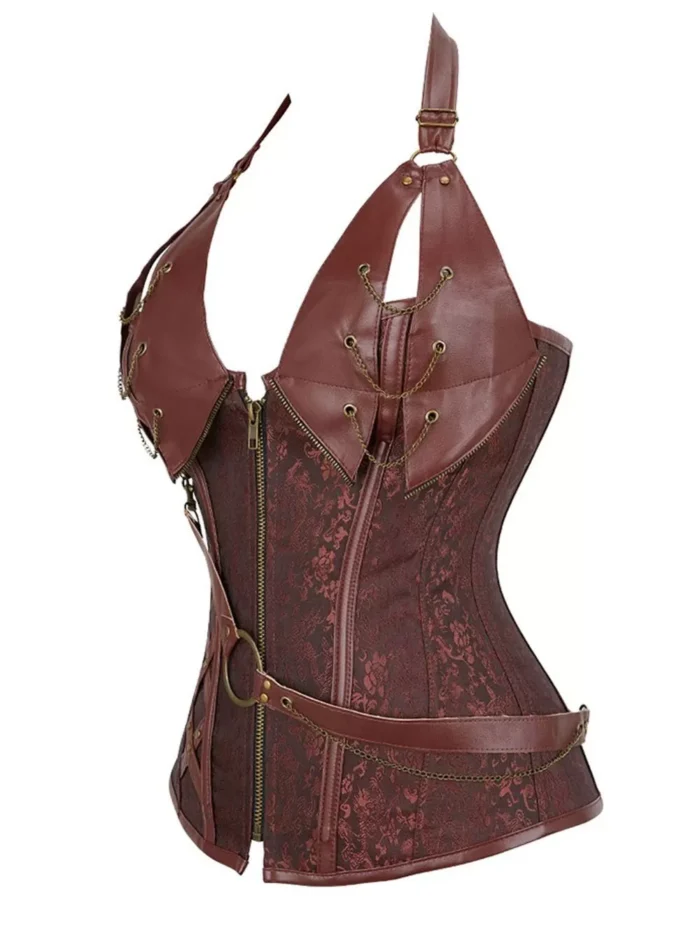 Corset Et Jupe Cuir Style Gothique - Déguisement Femme, Ajustable Par Laçage, Pour Halloween Ou Soirée à Thème
