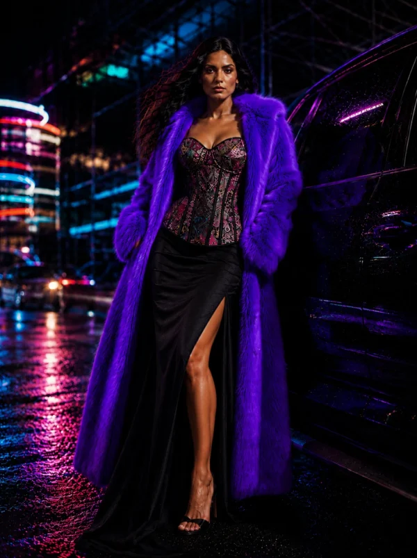 Corset patchwork Freya, photo éditoriale Instinct Magnétique nuit urbaine — Shivaleecious