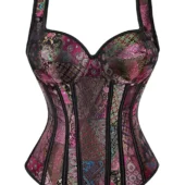 Corset patchwork jacquard violet, détail avant — Shivaleecious