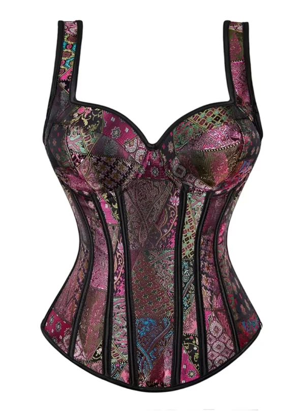 Corset patchwork jacquard violet, détail avant — Shivaleecious