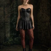 Ensemble Lénora corset et jupe cuir noir, vue de face — Shivaleecious