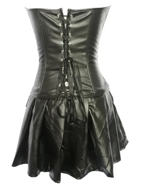 Corset cuir noir Lénora laçage dos, fond blanc — Shivaleecious