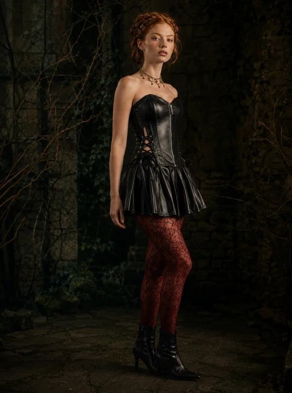 Ensemble Lénora corset jupe cuir noir trois-quarts — Shivaleecious
