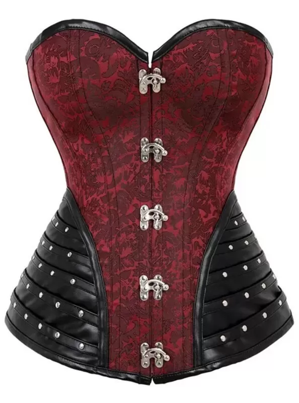 Corset punk rock rouge et cuir clouté Dreamcatcher