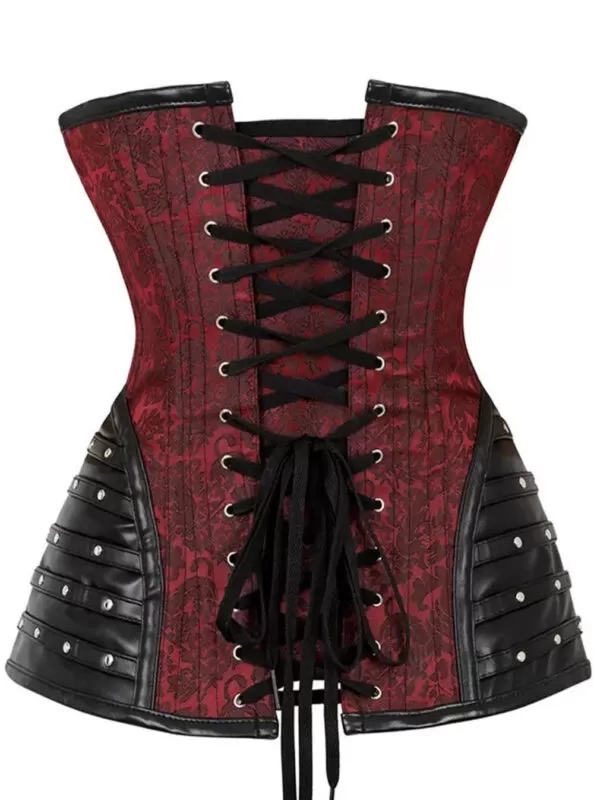 Corset punk rock rouge et cuir clouté Dreamcatcher (vue arrière)