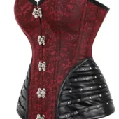 Corset punk rock rouge et cuir clouté Dreamcatcher (vue profil) Corset punk rock rouge et cuir clouté Dreamcatcher (vue profil)