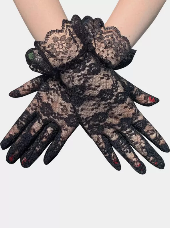 Gants en dentelle noire transparente